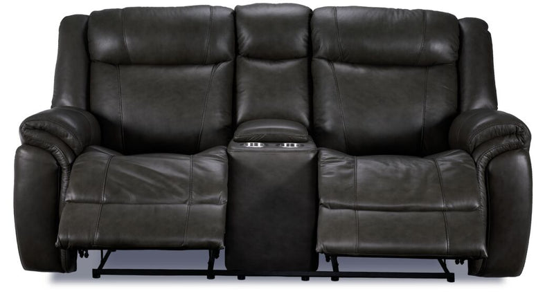 Plaza Leather Reclining Loveseat with Console - Grey Leons