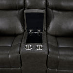 Plaza Leather Reclining Loveseat with Console - Grey