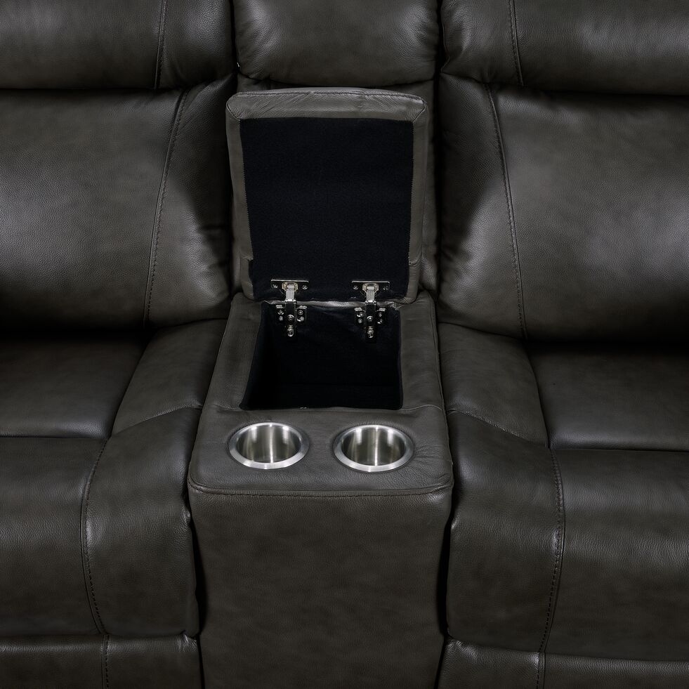 Plaza Leather Reclining Loveseat with Console - Grey