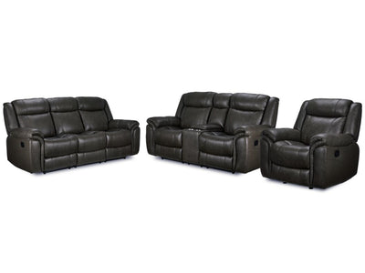 Plaza Leather Reclining Sofa, Loveseat and Rocker Recliner Set - Grey