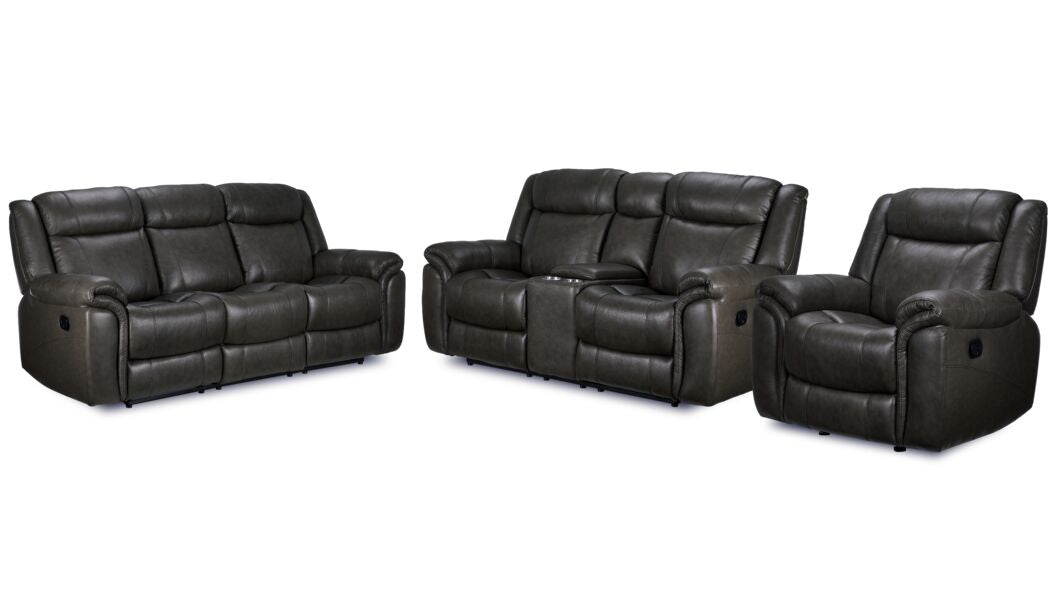 Plaza Leather Reclining Sofa, Loveseat and Rocker Recliner Set - Grey