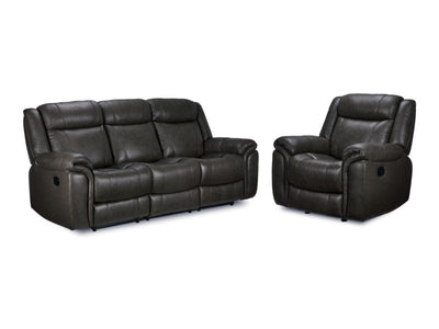 Plaza Leather Reclining Sofa and Rocker Recliner Set - Grey