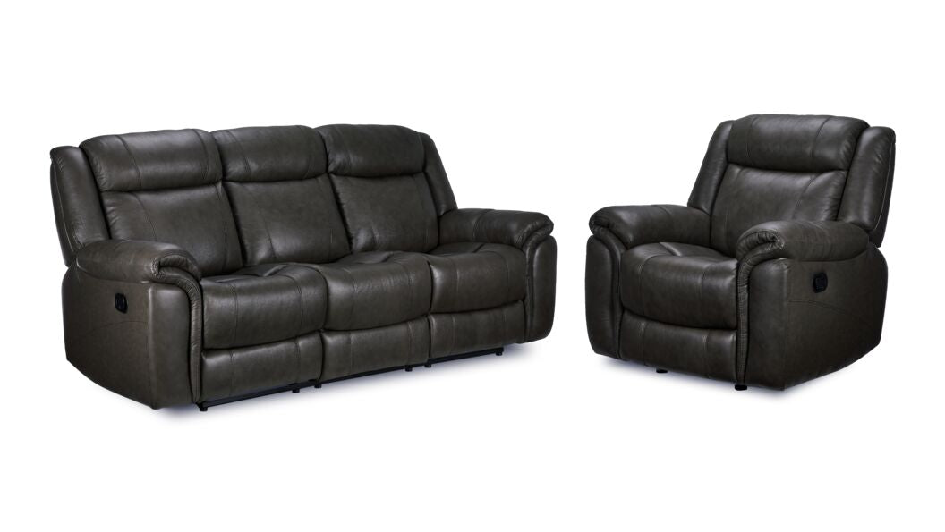 Plaza Leather Reclining Sofa and Rocker Recliner Set - Grey