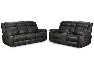 Plaza Leather Reclining Sofa and Loveseat Set - Grey