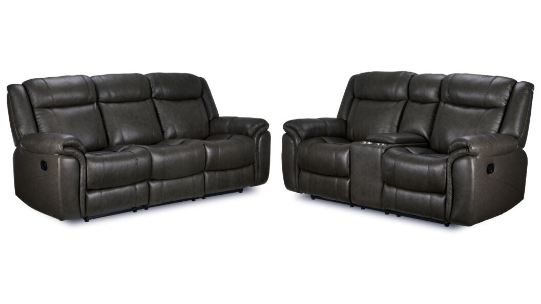 Plaza Leather Reclining Sofa and Loveseat Set - Grey