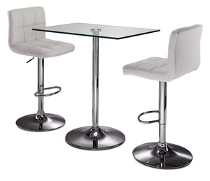 Roxanne 3-Piece Counter Height Rectangular Dining Set - Glass, Chrome, White