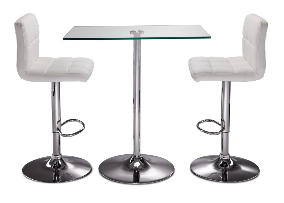 Roxanne 3-Piece Rectangular Dining Set Counter Height - Glass, Chrome, White