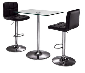 Roxanne 3-Piece Counter Height Rectangular Dining Set - Glass, Chrome, Black