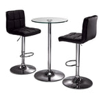 Roxanne 3-Piece Counter Height Round Dining Set - Glass, Chrome, Black