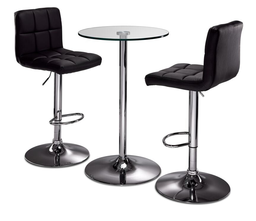 Roxanne 3-Piece Counter Height Round Dining Set - Glass, Chrome, Black