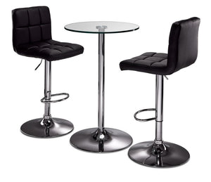 Roxanne 3-Piece Counter Height Round Dining Set - Glass, Chrome, Black