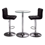 Roxanne 3-Piece Counter Height Round Dining Set - Glass, Chrome, Black