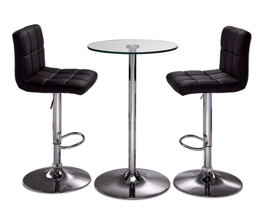 Roxanne 3-Piece Counter Height Round Dining Set - Glass, Chrome, Black
