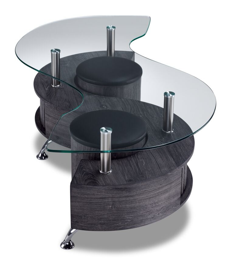 Serpentine Coffee Table with Two Ottomans Dark Grey Leon's