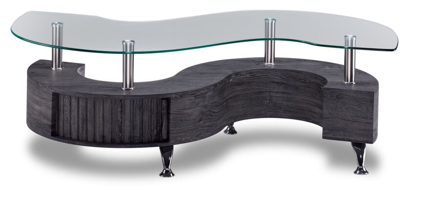 Serpentine Coffee Table with Two Ottomans - Dark Grey