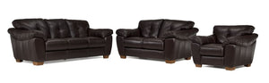Sloane Leather Sofa, Loveseat and Chair Set- Chocolate