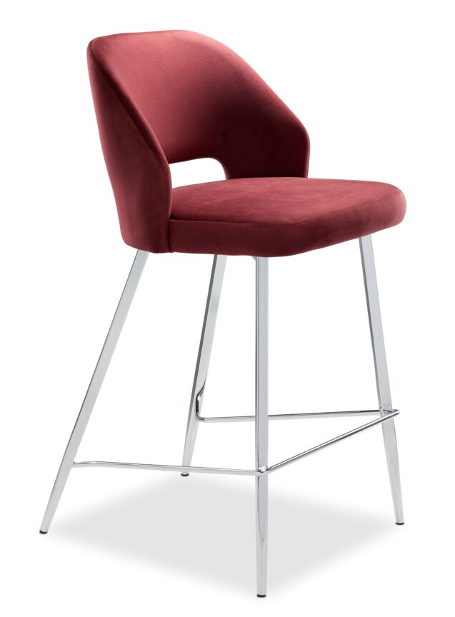 Sheen Counter Height Stool - Ruby, Chrome