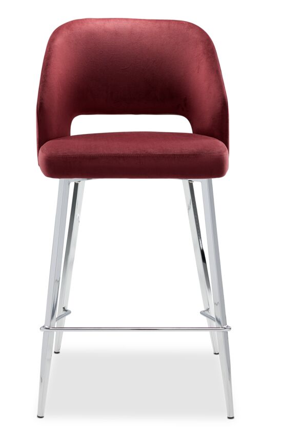 Sheen Counter Height Stool - Ruby, Chrome