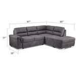 Simone 3-Piece Sectional with Left-Facing Pop-Up Bed - Charcoal