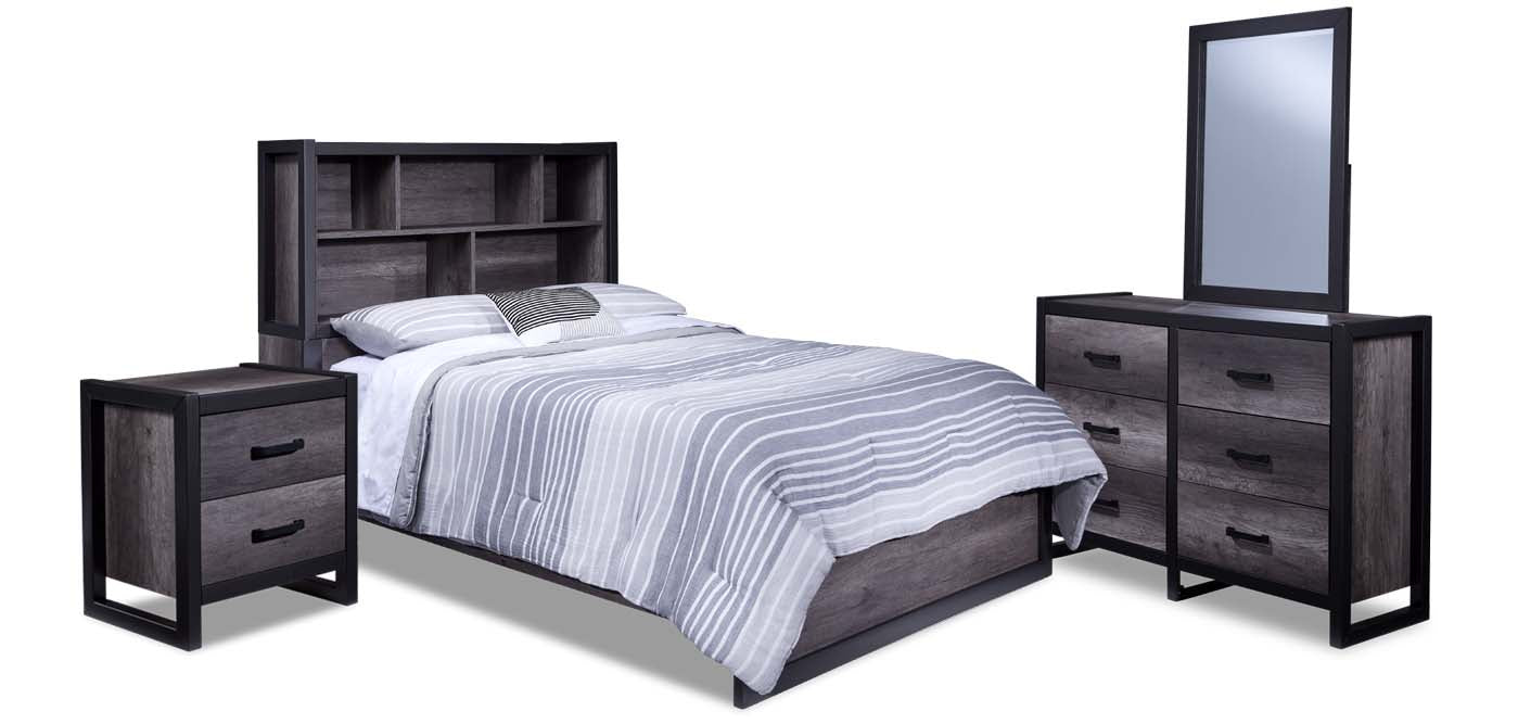 Terra 6-Piece Full Bookcase Bedroom Package - Grey