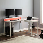 Vega L-Shape Gaming Desk - White-on-White