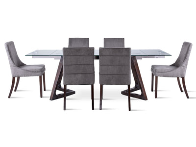Zyer 7-Piece Dining Set- Glass, Merlot and Graphite