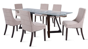Zyer 7-Piece Extendable Dining Set-Glass, Merlot and Beige