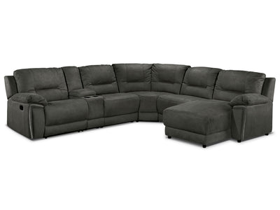 Pasadena 6-Piece Reclining Sectional with Right-Facing Chaise - Dark Grey