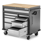 Gladiator Silver Tread Premier 41 inch 9-drawer Mobile Tool Workbench with Solid Wood Top - GAMT41HWJG