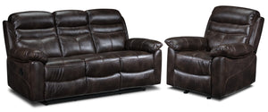 Devon Reclining Sofa and Recliner Set - Brown