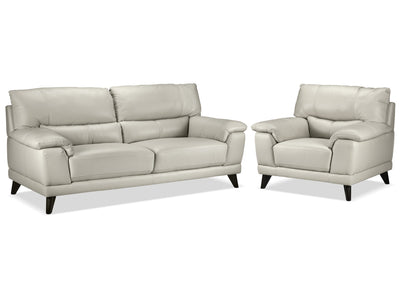 Braylon Leather Sofa and Chair Set - Silver Grey