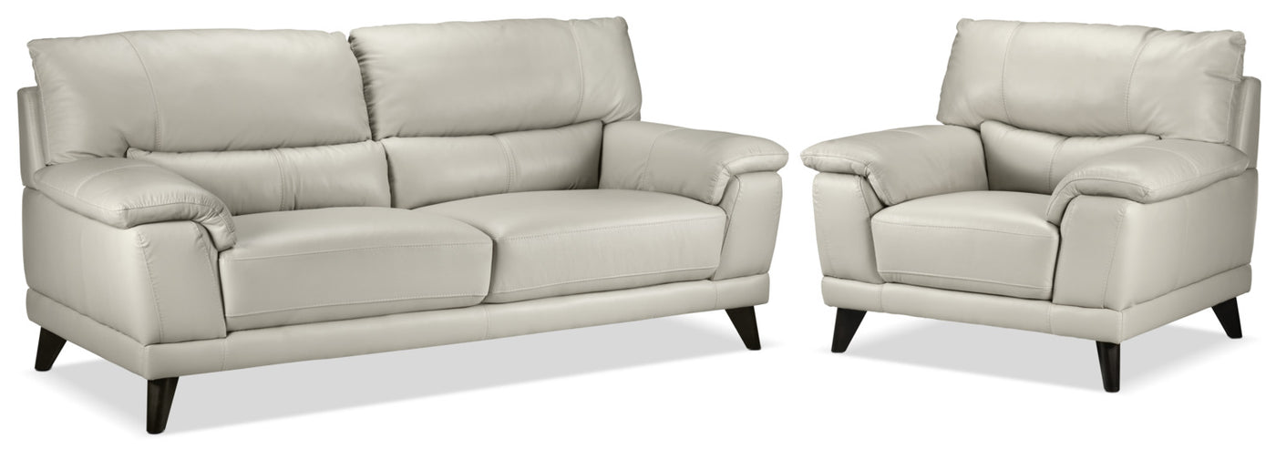 Braylon Leather Sofa and Chair Set - Silver Grey