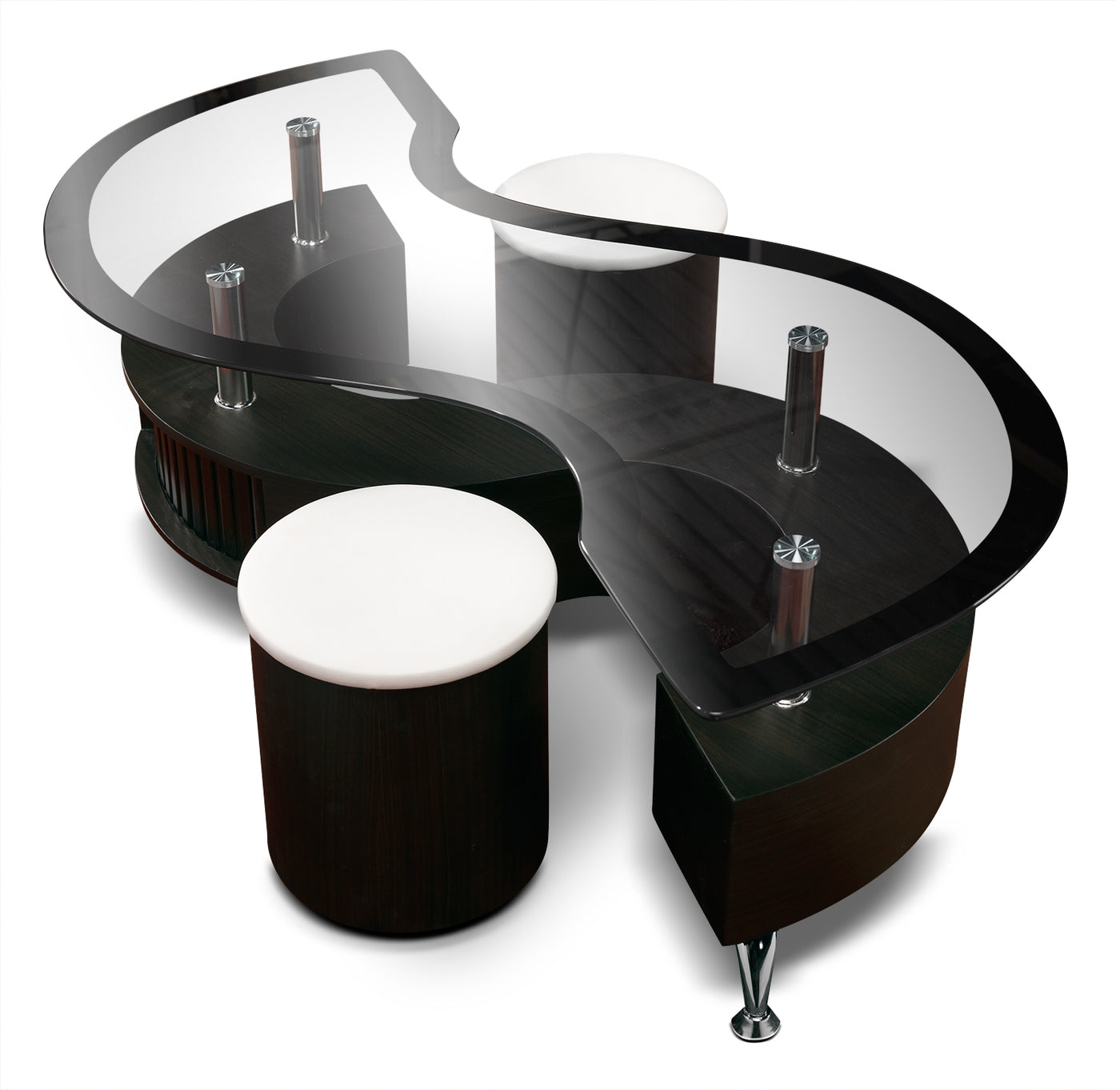 Serpentine 51.5" Coffee Table with Two Ottomans - Espresso