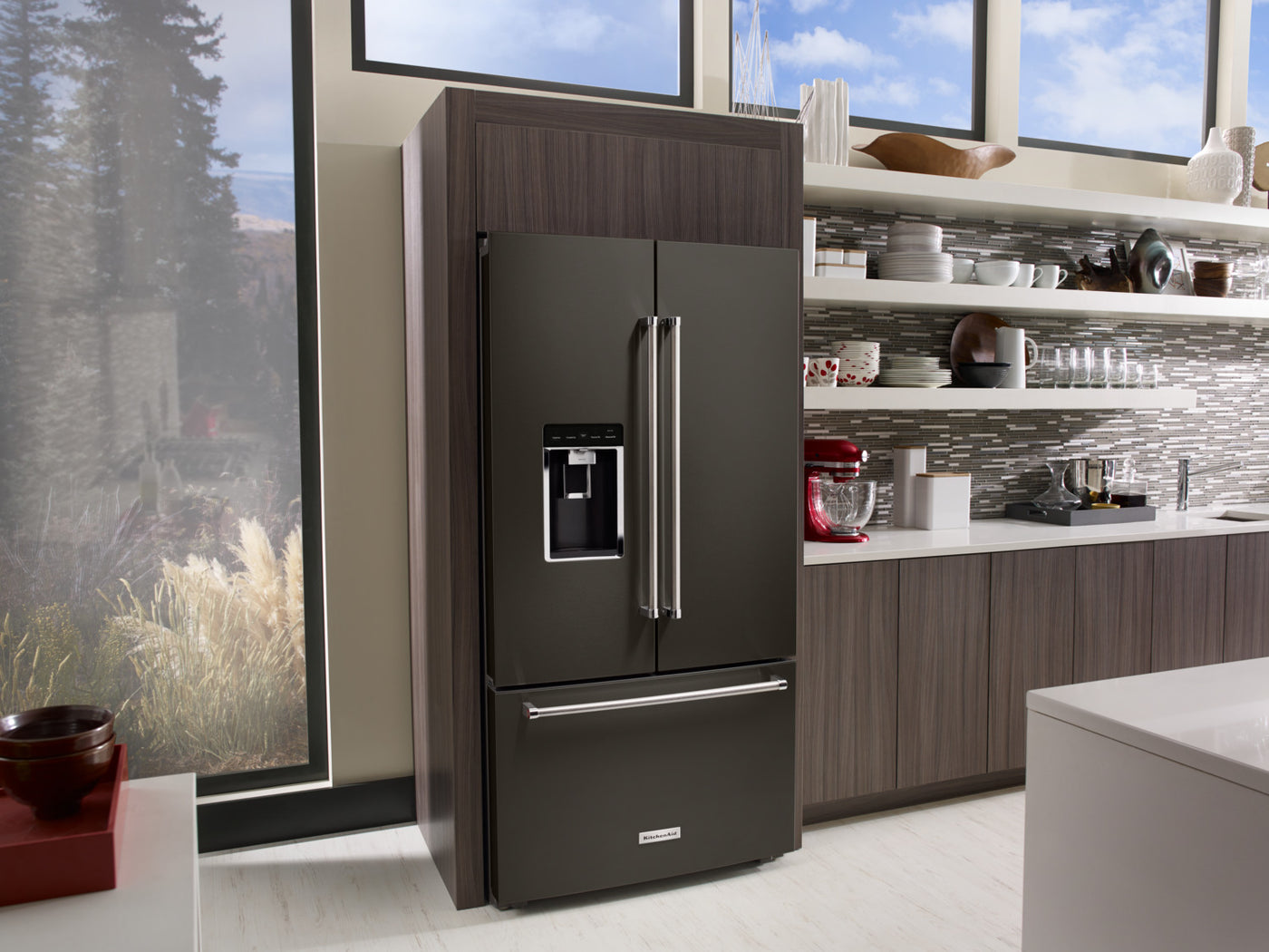 KitchenAid Black Stainless Steel Counter-Depth French Door Refrigerator (23.8 Cu. Ft.) - KRFC704FBS