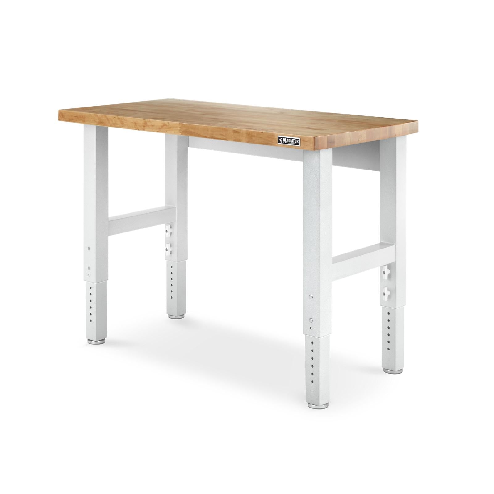 Gladiator Hammered White 4' Adjustable Height Hardwood Workbench - GAWB04HWJW