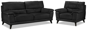 Braylon Leather Sofa and Chair Set - Classic Black