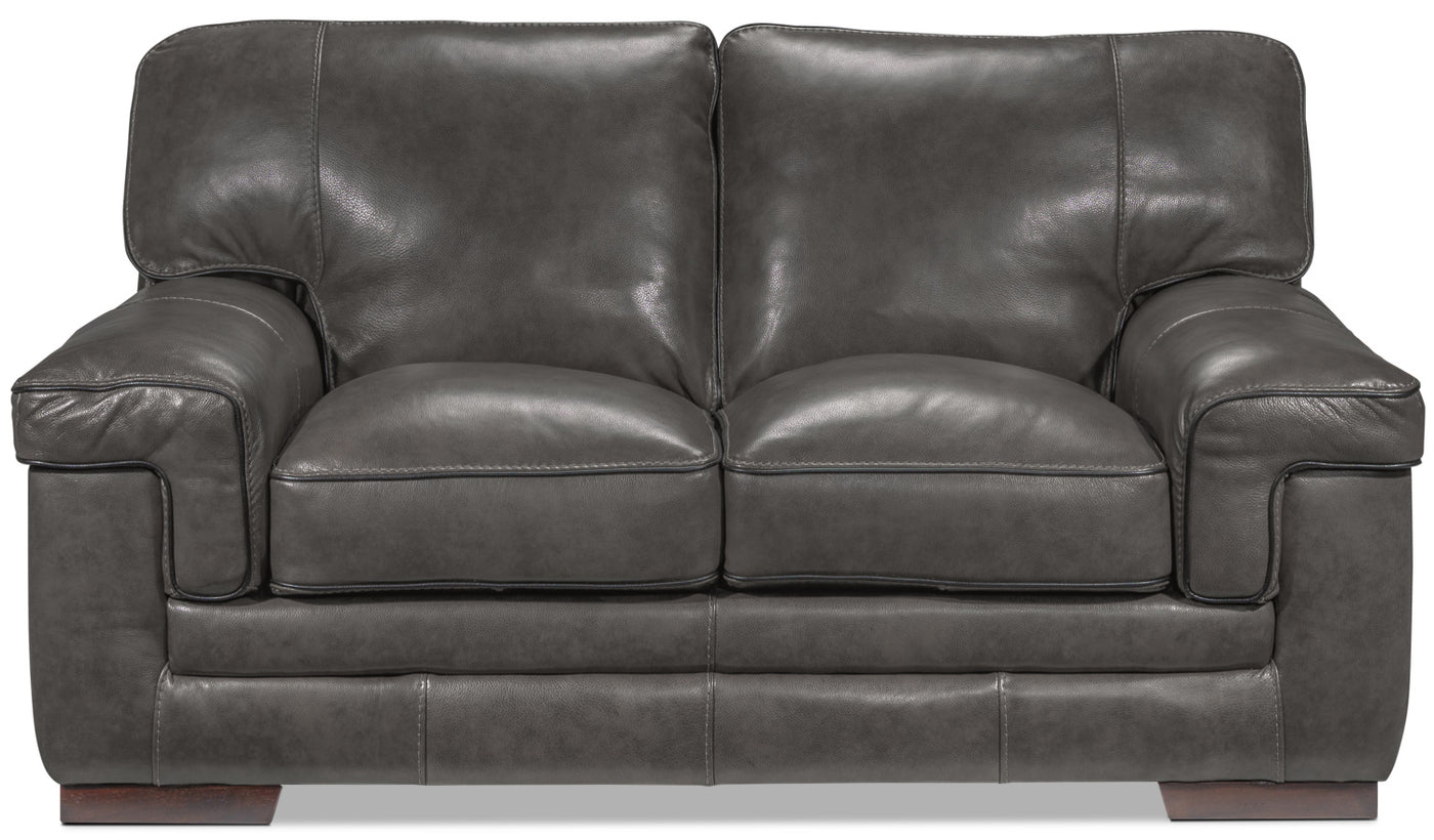 Stampede Leather Loveseat - Charcoal