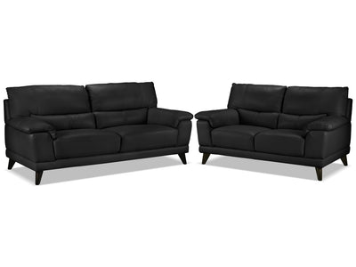 Braylon Leather Sofa and Loveseat Set - Classic Black