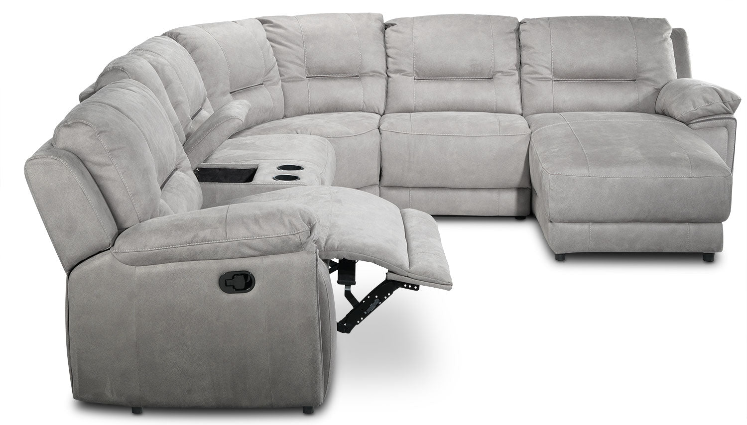 Pasadena 6-Piece Reclining Sectional with Right-Facing Chaise - Light Grey