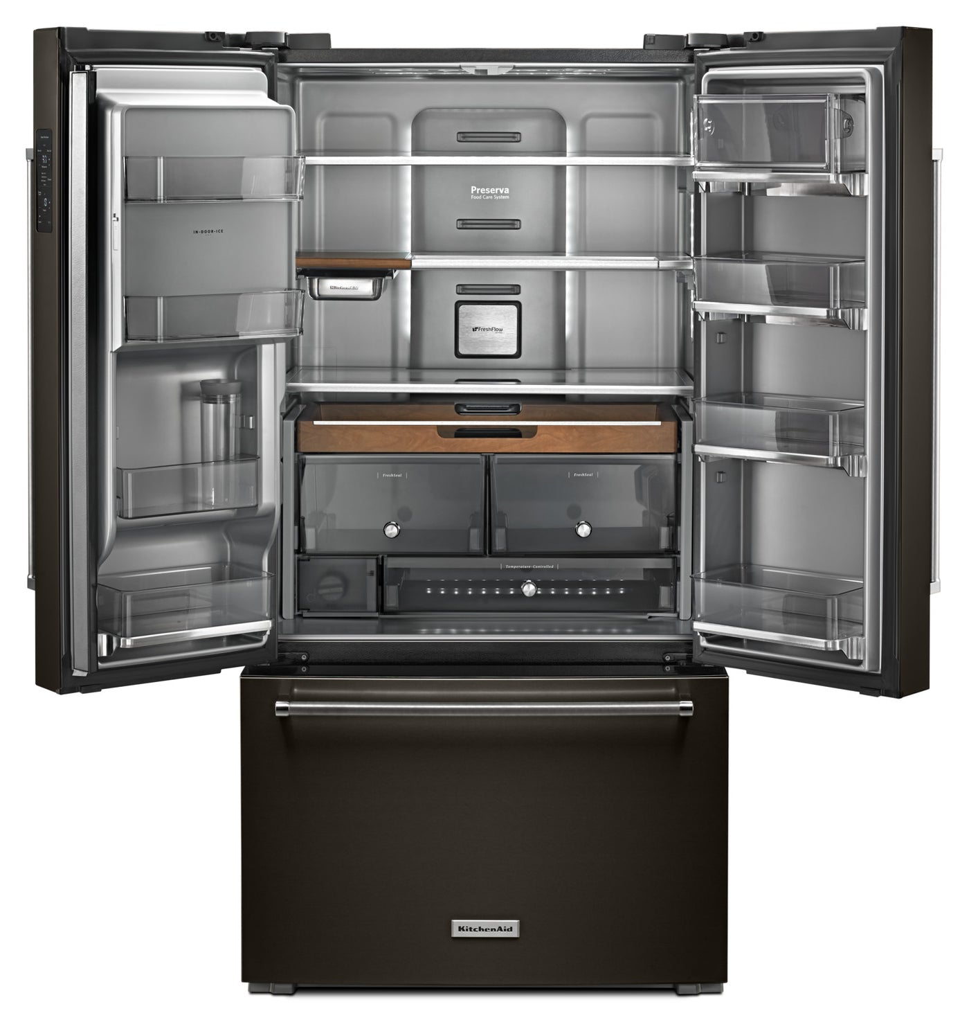 KitchenAid Black Stainless Steel Counter-Depth French Door Refrigerator (23.8 Cu. Ft.) - KRFC704FBS