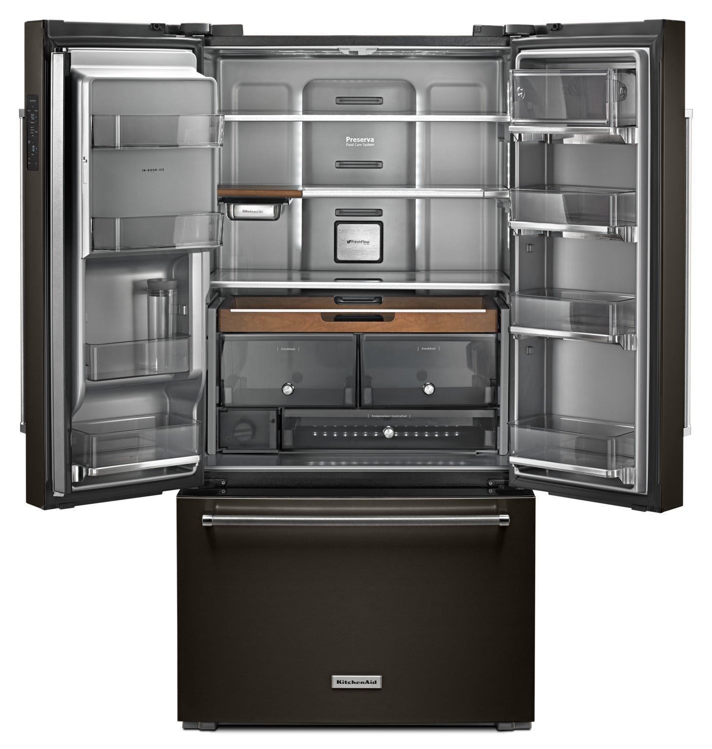KitchenAid 36" 23.8 Cu. Ft. Black Stainless Steel Counter-Depth French Door Refrigerator - KRFC704FBS
