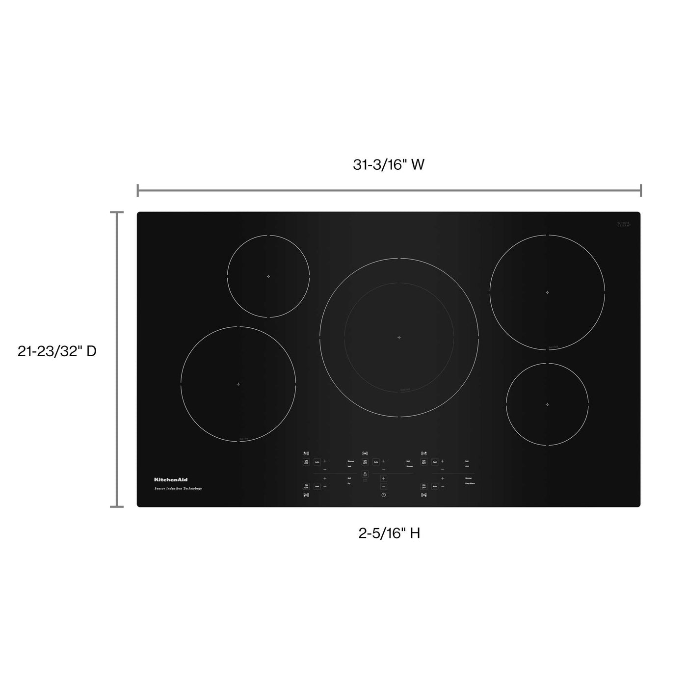 KitchenAid Black 36" 5-Element Electric Sensor Induction Cooktop - KCIG556JBL