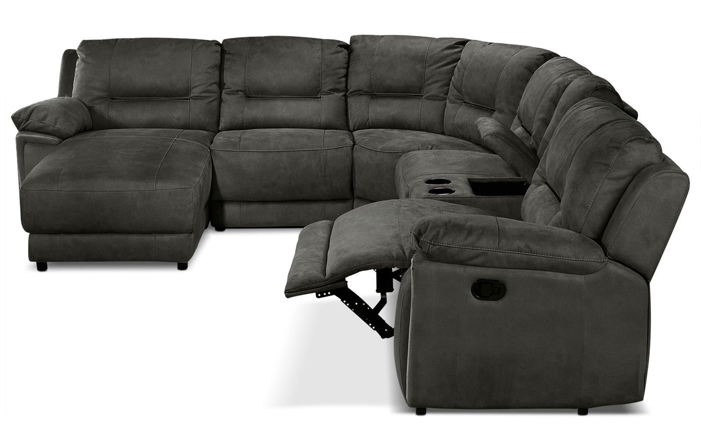 Pasadena 6-Piece Reclining Sectional with Left-Facing Chaise - Dark Grey