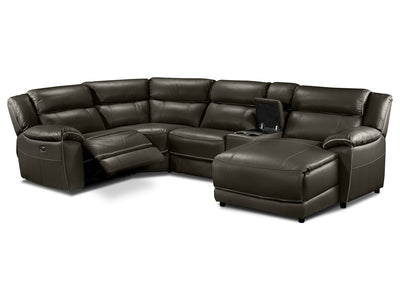 Holton Leather 5-Piece Sectional with Right-Facing Chaise - Charcoal Grey