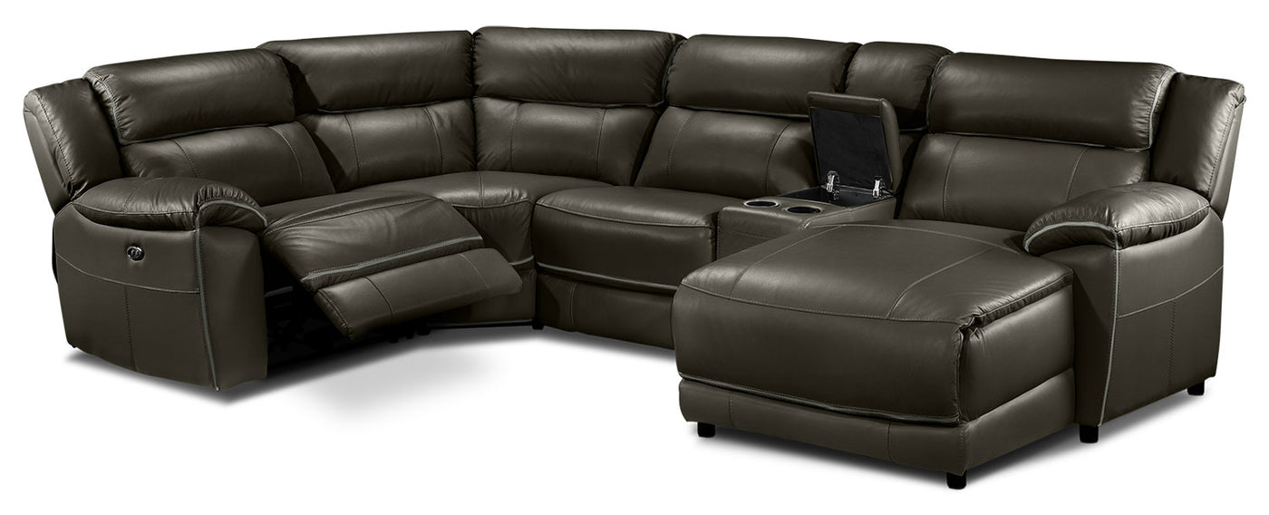 Holton Leather 5-Piece Sectional with Right-Facing Chaise - Charcoal Grey