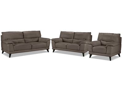 Braylon Leather Sofa, Loveseat and Chair Set - African Grey
