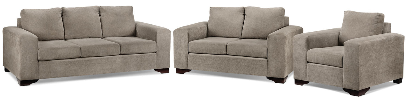 Fava Sofa, Loveseat and Chair Set - Pewter