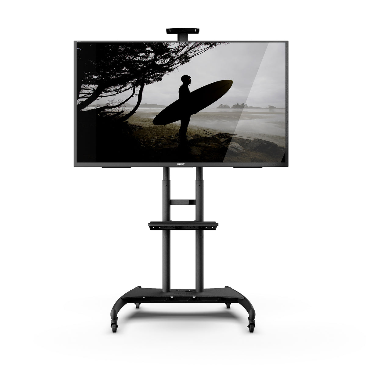 Kanto Black Height Adjustable Mobile TV Cart with Adjustable Shelf for 50" to 82" TVs - MTM82PL