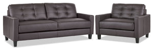 Kylie Leather Sofa and Chair and a Half Set - Coffee