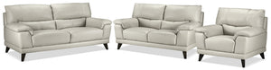 Braylon Leather Sofa, Loveseat and Chair Set - Silver Grey